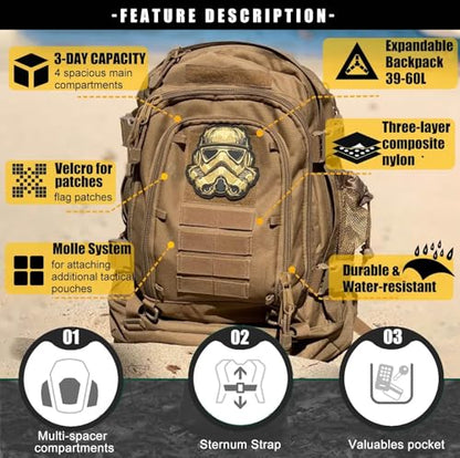 Miramrax Tactical Backpack Military Hiking Daypack - Molle Backpack for Men 3 Day Assault Pack Bug Out Bag for Camping Travel Army Hunting Gym Rucksack Survival (Coyote) - color: Coyote