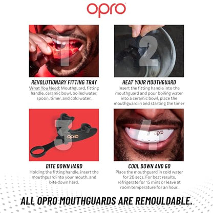 OPRO Bronze Level Moldable Mouth Guard Essential Fit (White) Adult & Kids Boxing Mouthguard for MMA & Impact Sports, Easy Self-Fit Mouth Guard for Sports, Football & Hockey - Includes Case