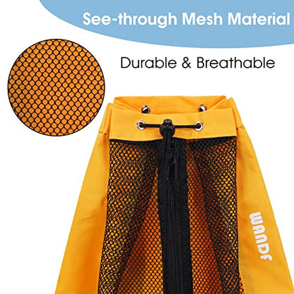 WANDF Swim Bag Mesh Drawstring Backpack Beach Backpack for Swimming, Gym, and Workout Gear - color: Orange With Wet Pocket