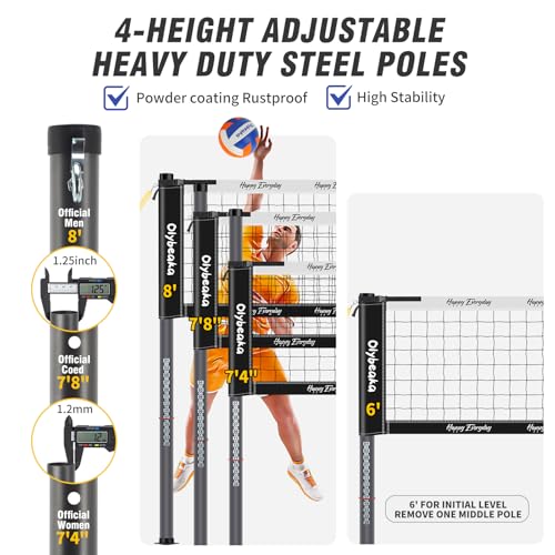 20ft / 32ft Portable Outdoor Volleyball Net Set for Backyard Beach Grass with Heavy Duty 1.25" Adjustable Poles, 28-Ply PE Net, PU Volleyball & Pump, Large Storage Bag (Black + White, 32ft)