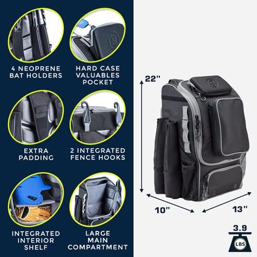 Tournament Backpack Baseball Bag, Large Capacity Bat Holder, Softball Bag with Shoe Compartment and Fence Hook, Royal/Black