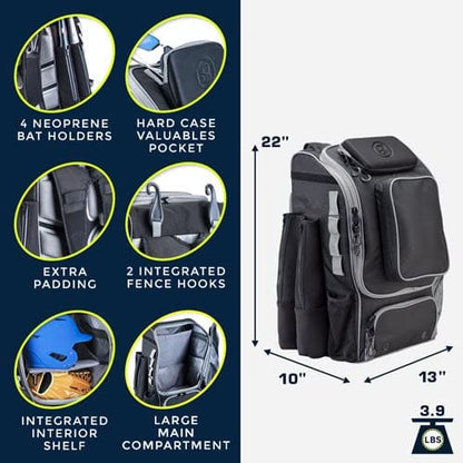 Tournament Backpack Baseball Bag, Large Capacity Bat Holder, Softball Bag with Shoe Compartment and Fence Hook, Royal/Black