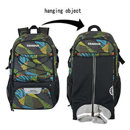 GRANDUP Basketball backpack with ball and shoes compartment Fit Volleyball, soccer, Swim, Gym, Travel, and School, large capacity sports training equipment bags - color: polygon camo