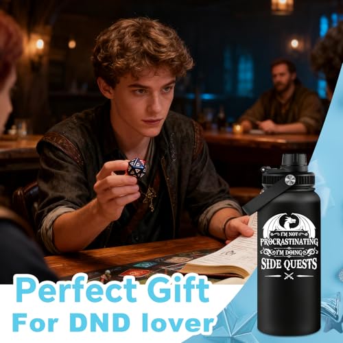 Fufandi Dnd Gifts for Men, Dungeon Master Mug - Dungeons and Dragons Gifts, Gamer Gift, Gaming Mug - D&D Lovers Gamer Gift - Dnd Water Bottle 32oz - color: Dnd Black