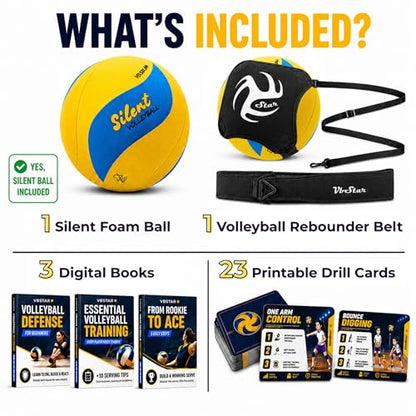 Volleyball Trainer with Silent House Ball – Indoor Practice Training Set with Serve Trainer Belt and Quiet Indoor Volleyball for Beginners & Advanced Players