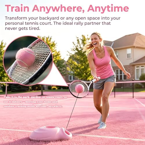 Tennis Trainer Rebound Ball with String, Portable Pink Solo Practice Training Tool,Tennis Rebounder Kit for Adults Women Beginners, Self Tennis Trainer for Indoor or Outdoor Tennis Training