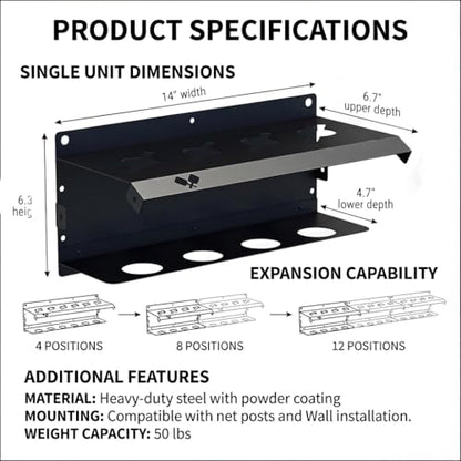 Pickleball Paddle Rack, Wall or Fence Mounted Organizer Holds 4/8/12 Paddles, Expandable Design for Indoor/Outdoor - size: 28inch