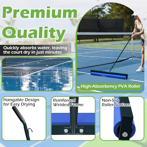 Tennis Court Squeegee, Foam Tennis Sponge Roller 38'', Lightweight Quick Clearing Tools for Tennis Basketball Sports Court, Green - color: Green