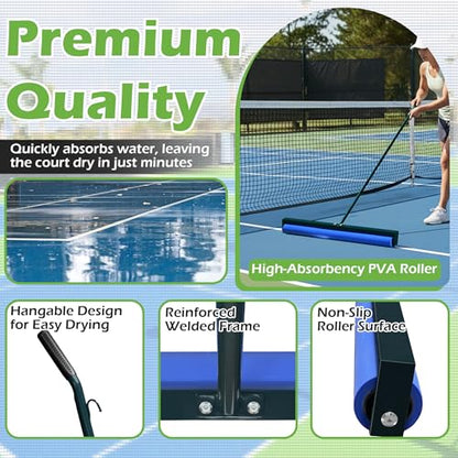 Tennis Court Squeegee, Foam Tennis Sponge Roller 38'', Lightweight Quick Clearing Tools for Tennis Basketball Sports Court, Green - color: Green
