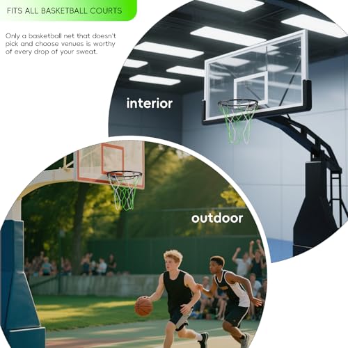 Basketball Net Heavy Duty Replacement,Carbon Steel Chain Basketball net, Anti-Rust Use Indoor Outdoor Standard 12 Loops Hoop - color: Green/White