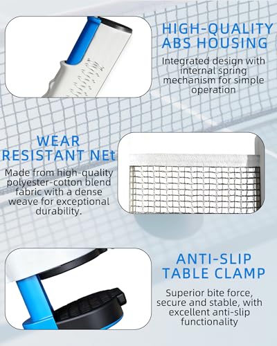 Retractable Ping Pong Net—Table Tennis Net with Clamps Portable Ping Pong Net for Any Table（Gray）