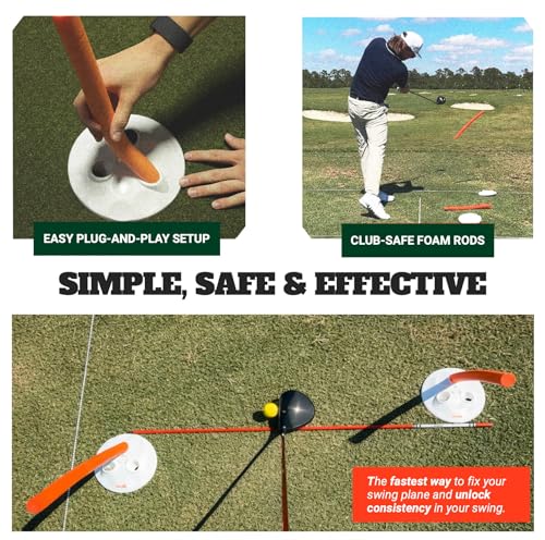 WHYGOLF Alignment Discs Lite, Compact Golf Swing Trainer and Alignment Sticks Set with 2 Discs and 2 Foam Rods, Portable Golf Training Aid and Practice Accessory