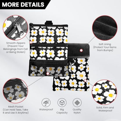 Amy Sport Golf Bag Accessories Valuables Pouch Bags Multi Pocket Zipper Hook with 10 Pcs Wood Golf Tees for Men Women - color: Daisy