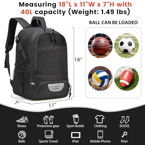 Basketball Backpack - Large Sports Equipment Bag with Ball Holder & Shoe Compartment for Basketball. (black) - color: Black