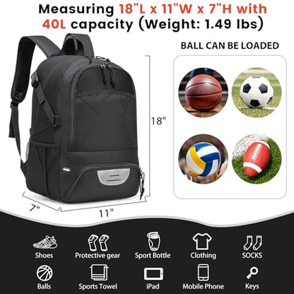 Basketball Backpack - Large Sports Equipment Bag with Ball Holder & Shoe Compartment for Basketball. (black) - color: Black