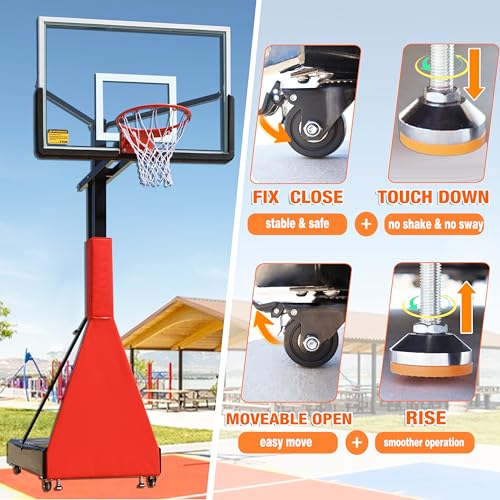Portable 55” Box Basketball Hoop with Wheels - 6ft-10ft Adjustable Height Mobile Goal System with Locking Casters for Driveway, Backyard & Outdoor Use, Moveable Basketball Hoop Outdoor