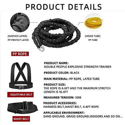 Resistance Explosive Training Rope Force Improve Power, Agility, Strength Track and Field Football Basketball Volleyball Multi-Directional Physical Equipment - color: black rope, size: 6.6FT