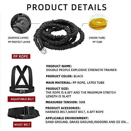 Resistance Explosive Training Rope Force Improve Power, Agility, Strength Track and Field Football Basketball Volleyball Multi-Directional Physical Equipment - color: black rope, size: 13.1FT