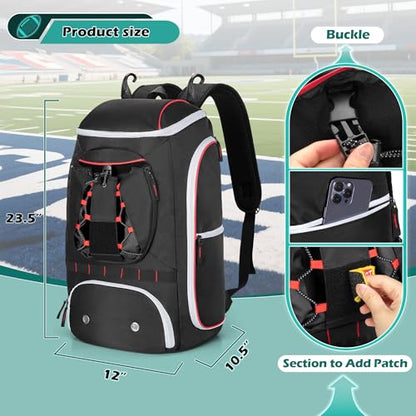 Smasrob Football Bag for Equipment with External Ball Holder, Insulated Pocket and Fence Hooks, Football Backpack for Youth and Adult