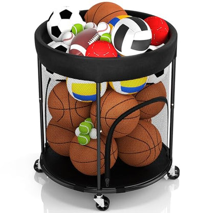 Ball Storage, Basketball Holder Ball Rack Basketball Organizer Bin 2 Side Opening Ball Cart with Wheels Sports Equipment Organizer Ball Organizer for Garage Room Gym Indoor & Outdoor