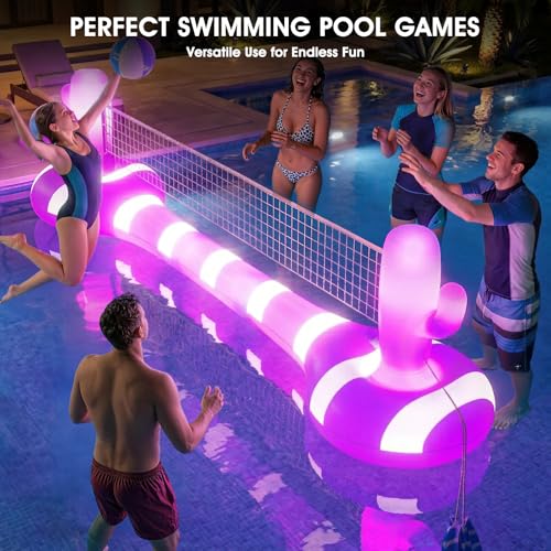 2026 Pool Volleyball Net With Lights,Inflatable Volleyball Net For Pool,Floating Swimming Game Toy for Kids&Adults,Solar pool Volleyball Set,Volleyball Net For Inground Pools,Water Sport Pool Party-L