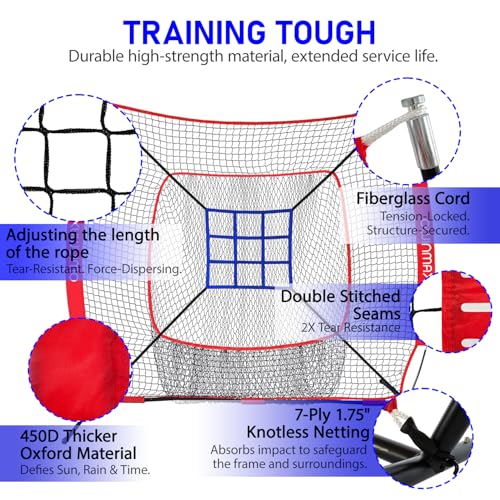 7x7 ft Baseball Softball Practice Net with The Detachable Bow Frame for Batting, Hitting, Pitching, Portable Baseball Practice Net with Carry Bag, Great for All Levels
