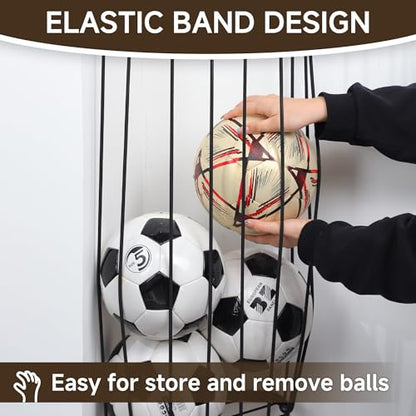 Garage Ball Storage Rack - Wall Mounted Ball Holder with Elastic Cords, Large Capacity Sports Organizer for Basketball, Soccer, Football, Volleyball, Black