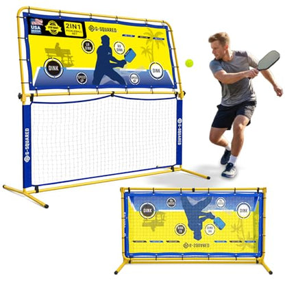 6×6FT 2-in-1 Pickleball Rebounder & Game Net — Portable Pickleball Net, Adjustable Rebounder Training Net, Heavy-Duty Iron Frame, 28KG Tension Ropes (Backyard & Solo Practice) Blue