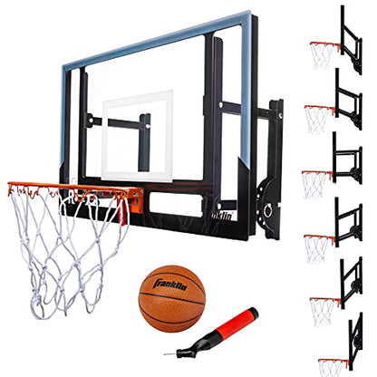 Franklin Sports Wall Mounted Basketball Hoop – Fully Adjustable – Shatter Resistant – Accessories Included Black/White