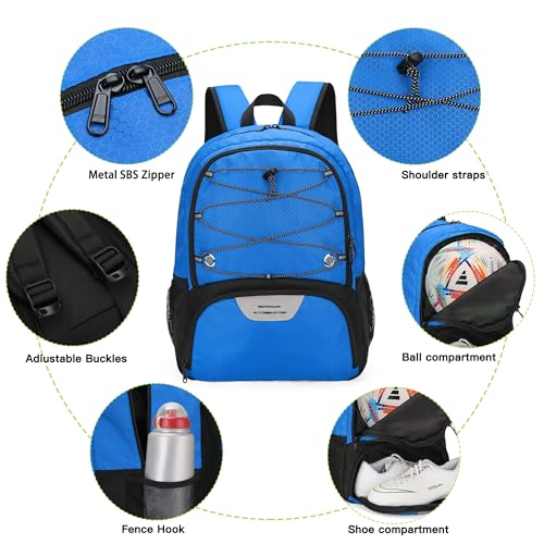 Hsmihair Youth Soccer Bag-Soccer Backpack&Backpack for Football Basketball,with Ball Compartment Separate Cleat Package - color: DeepBlue