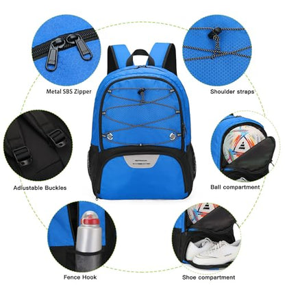 Hsmihair Youth Soccer Bag-Soccer Backpack&Backpack for Football Basketball,with Ball Compartment Separate Cleat Package - color: DeepBlue