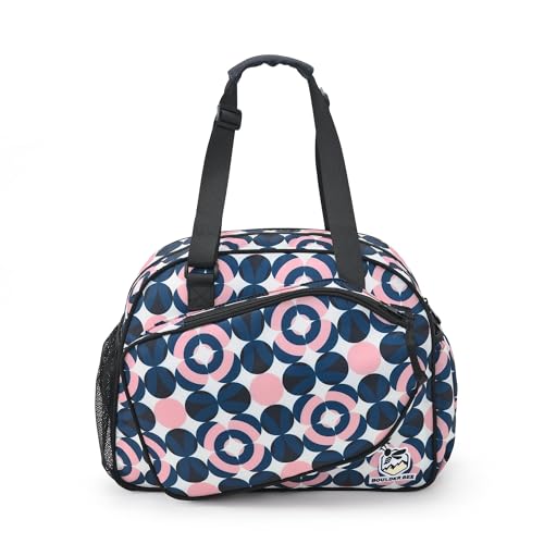 Boulder Bee Pickleball Bags, Premium Pickleball Tote Bag for Girls, Women’s Hand/Shoulder Gym Bag w Water Bottle Holder, with Pickleball Racquet/Paddle Holder - color: Pink and Blue Circle