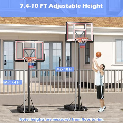 Goplus Basketball Hoop Outdoor, 7.4-10FT Quickly Height Adjustable Basketball Goal with 44 Inch Shatterproof PC Backboard, Wheels, Adults Basketball Stand for Court Backyard Driveway