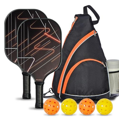 Pickleball Paddles Set of 2 with 4 Indoor/Outdoor Balls & Backpack - Lightweight Fiberglass Surface, Polypropylene Honeycomb Core for Enhanced Control and Power