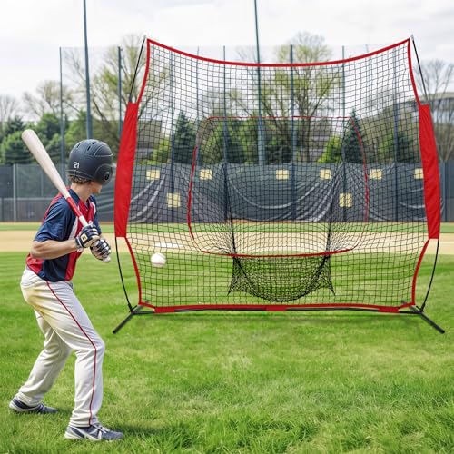 7'×7' Baseball Softball Practice Net with Strike Zone and Carry Bag, Portable Pitching Hitting Batting Catching Throwing Net Toss Backstop Training Aids