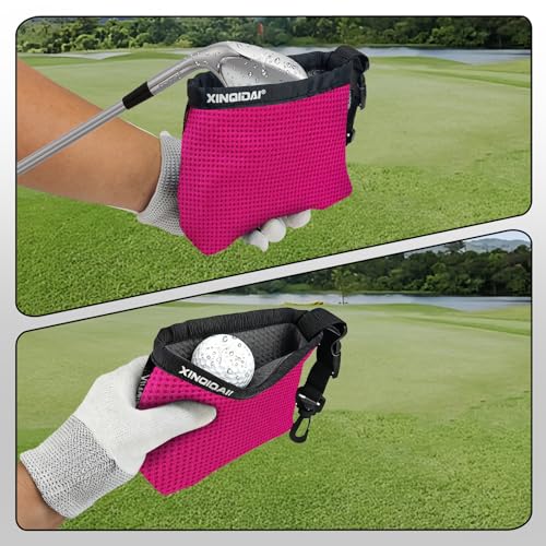 Golf Club and Golf Ball Cleaning Bag - Cleans Club Grooves, Golf Bag Accessories,Waterproof Clean Face Tech, Detachable Clip, Machine Washable,Golfer Gifts for Men(1-Pack,Plum) - color: PLUM