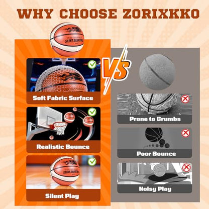 Silent Basketball with Cover Size 7 High Bounce Indoor Airless Foam Ball for Quiet Traning Basketball Soundless for Dribbling,Youth Gift for Teen Boys