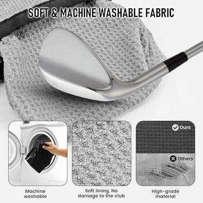 Golf Club and Golf Ball Cleaning Bag - Cleans Club Grooves, Golf Bag Accessories,Waterproof Clean Face Tech, Detachable Clip, Machine Washable,Golfer Gifts for Men(1-Pack,BLACK) - color: Black