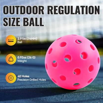 Pickleball Balls Outdoor 40 Holes - Durable High Bounce USAPA Approved - True Flight Tournament Pickleballs - 4/6/12 Pack - Accessories for Training & Competitive Play