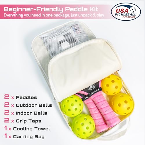 Pickleball Paddles Set, USAPA Approved Carbon Fiber Pickleball Set of 2 with Beginner Pickleball Rackets, Indoor Outdoor Pickle Balls for Adults Men Women, JT-1