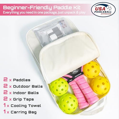 Pickleball Paddles Set, USAPA Approved Carbon Fiber Pickleball Set of 2 with Beginner Pickleball Rackets, Indoor Outdoor Pickle Balls for Adults Men Women, JT-1