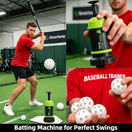 Smartway Pop-Up Baseball Trainer & Mini Baseball Popper – Batting Machine for Perfect Swings, Hitting Practice Equipment Without a Pitcher (6 Balls Included)