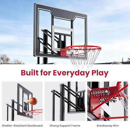 Feelwin Basketball Hoop for Kids Youth Adults, Portable Adjustable Height Basketball Goal with Wheels for Driveway Backyard Outdoor Play