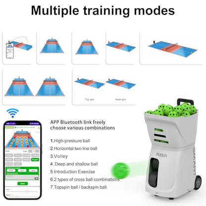 PP Smart Pickleball Machine – Automatic Pickleball Launcher with APP & Remote, 80+Ball Capacity, Adjustable Speed, Spin & Frequency, 4–6Hr Battery for Indoor & Outdoor Training - color: White