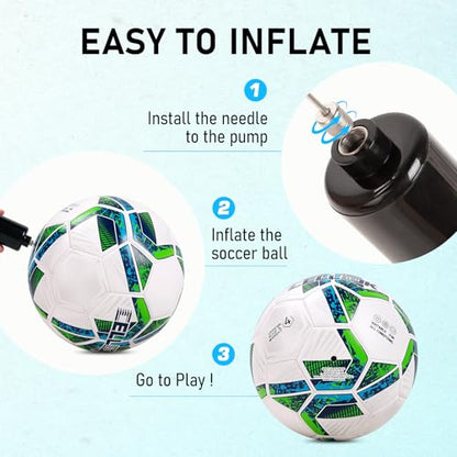 Soccer Ball Size 5 Size 4 with Pump Deflated, Official Size and Weight Long-Lasting Soccer Ball for Youth Teens Adult, Indoor Outdoor Training Practice Ball Games Sports Soccer Gifts with Mesh Bag