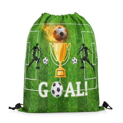 Castle Fairy Football Trophy Drawstring Bags,Modern Sports Game Drawstring Backpack for Gym Lover,Abstract Soccer Field Large Capacity Sackpack - color: Green Golden