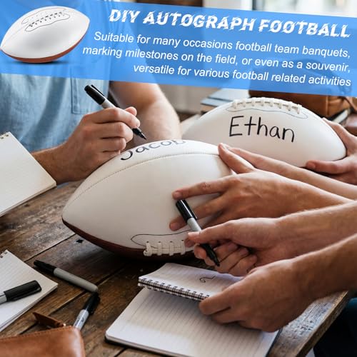 Halloscume 11.02in Blank Autograph Football Size 9 White Football with 1 Brown and 3 White Panels for Signature Autographs Customized Trophy Rugby Game Wedding Garter Toss