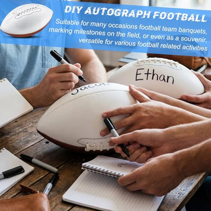 Halloscume 11.02in Blank Autograph Football Size 9 White Football with 1 Brown and 3 White Panels for Signature Autographs Customized Trophy Rugby Game Wedding Garter Toss