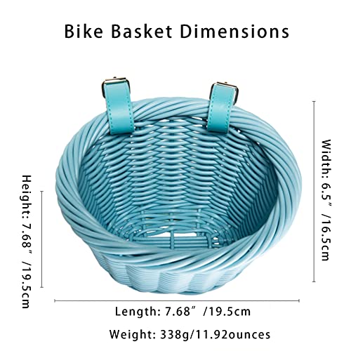 Kids Bike Basket Woven Basket Front Handlebar Wicker Bicycle Basket with Adjustable Straps for Boys Girls Bicycle Scooter - color: Blue