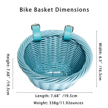 Kids Bike Basket Woven Basket Front Handlebar Wicker Bicycle Basket with Adjustable Straps for Boys Girls Bicycle Scooter - color: Blue